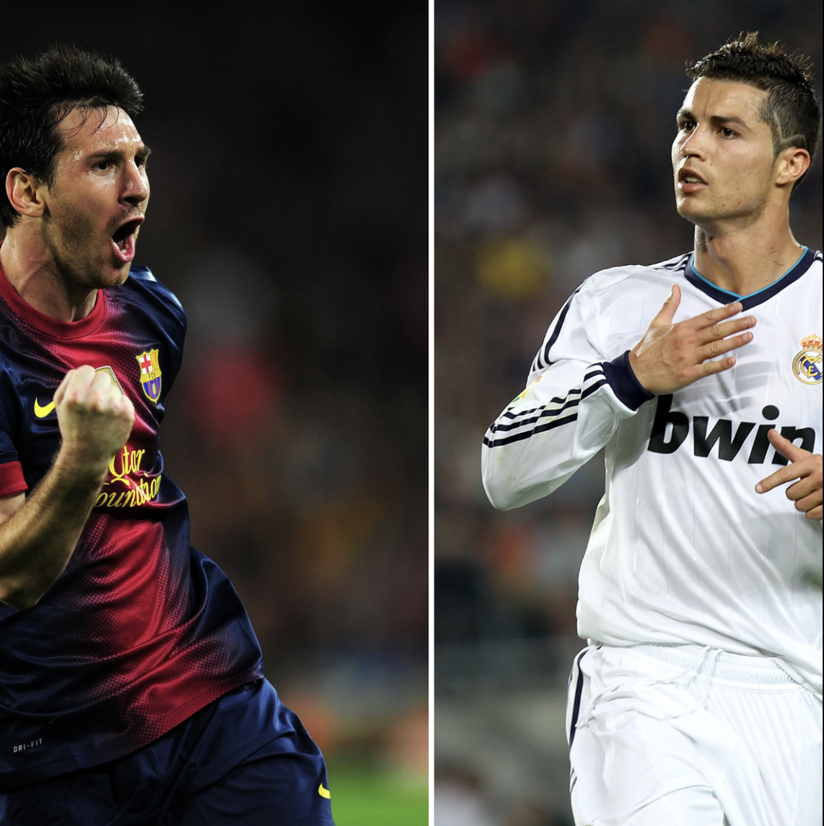 This is Cristiano Ronaldo and Lionel Messi, in the match between Barcelona and Real Madrid in 2012, to see who would win the Supercopa De Espana. This tournament was held in Spain.